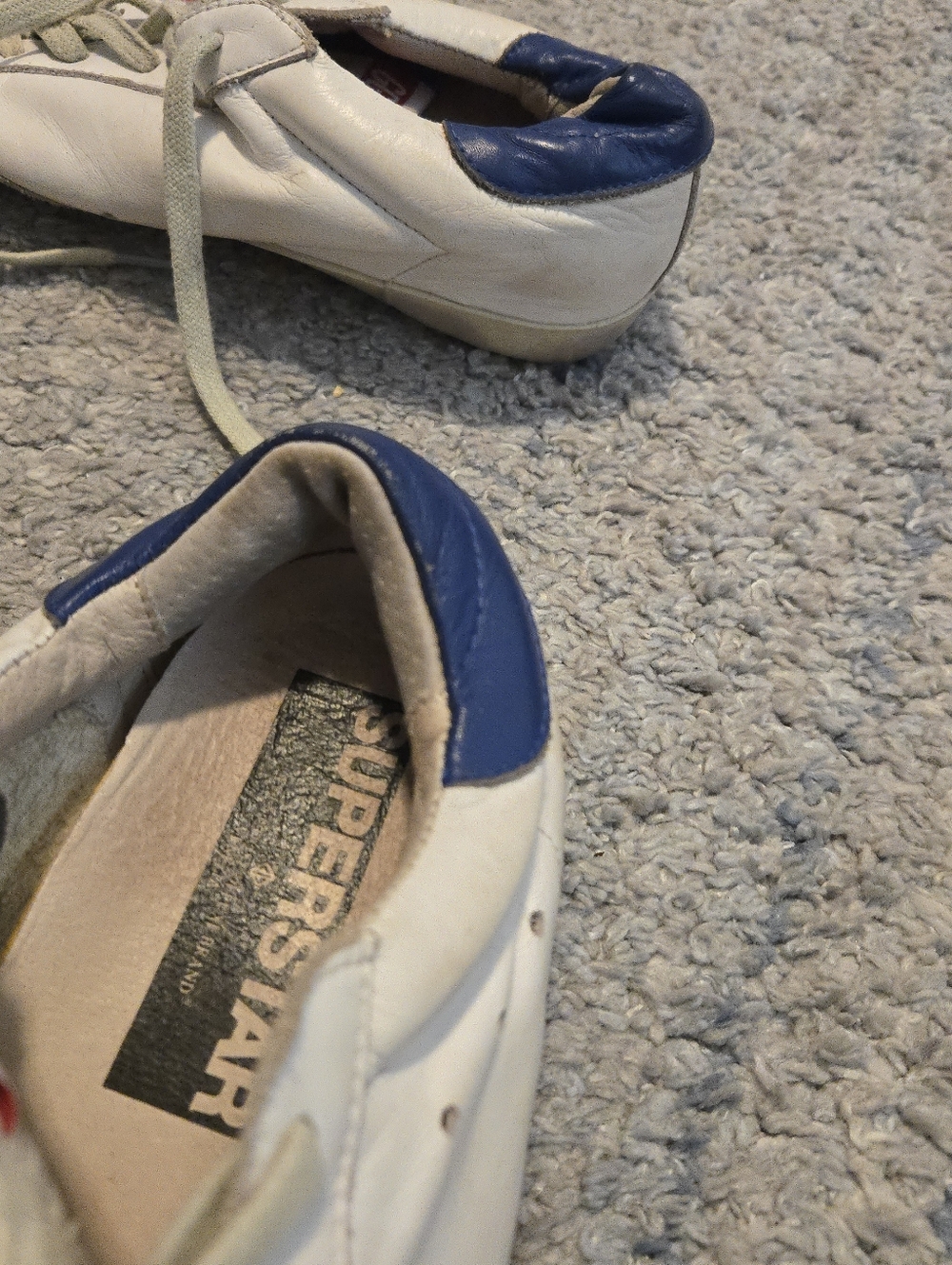 Golden Goose Super-Star Sneakers White Leather Red Star Blue Heel Tab EU 42.5 - Picture 7 of 15